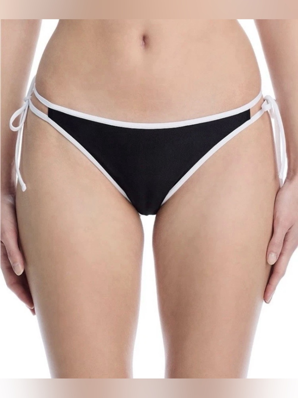 Aqua Double Tie String Bikini Bottom, Black / White, Size, MSRP $48